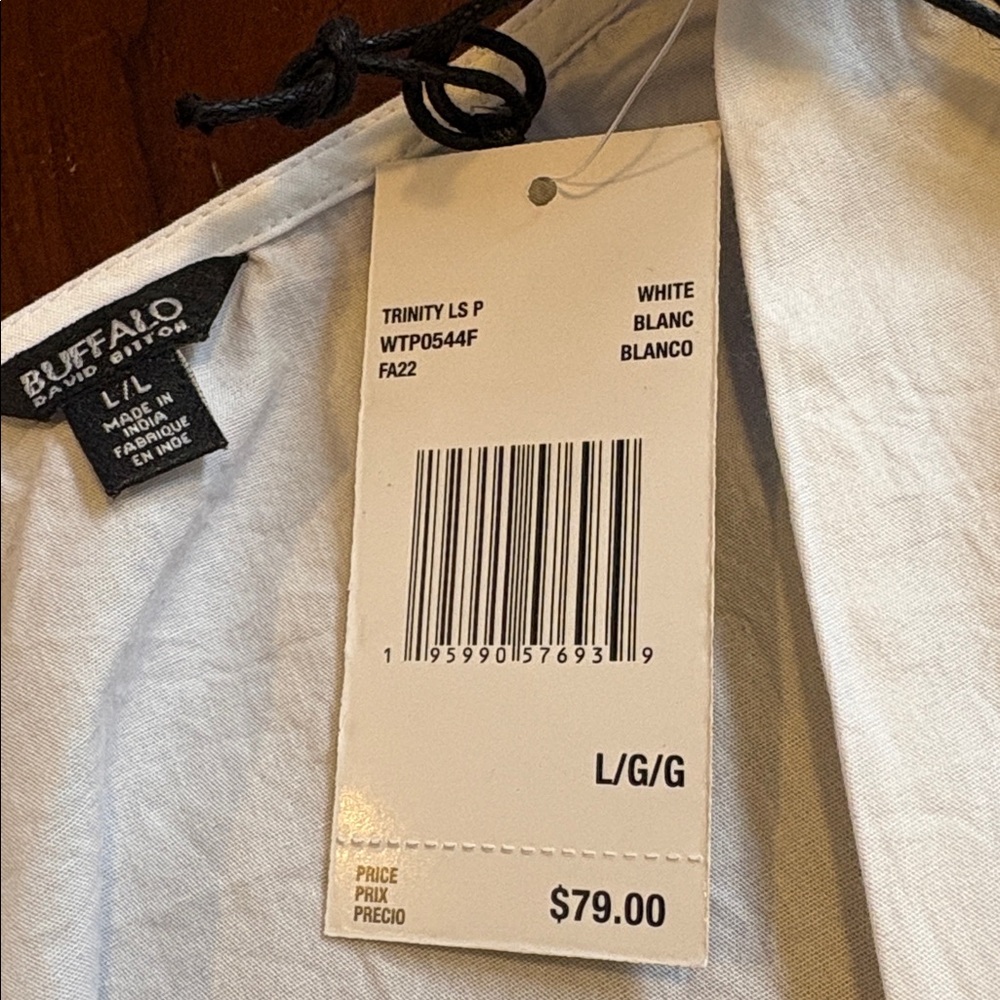 NWT Women’s Buffalo David Bitton Trinity White Smocked Cotton Blouse, Size L - Picture 7 of 7
